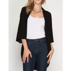 NEW She + Sky Black Batwing Dolman Sleeve Lightweight Open Front Cardigan